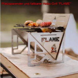 Platzsparend - zerlegbar - 100% Edelstahl -  Hobo-Grill "FLAME"