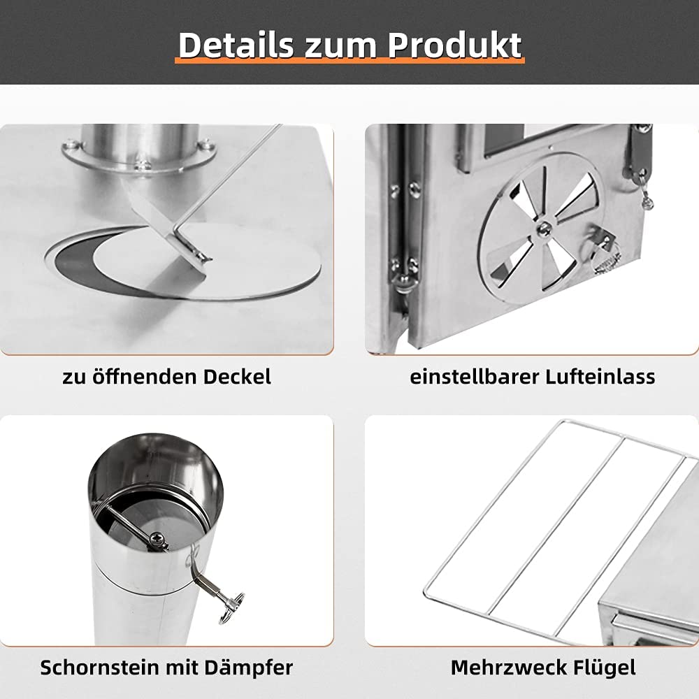 WALDVOLK „HÜTTENFEUER“ tragbarer Holzofen – Bild 2