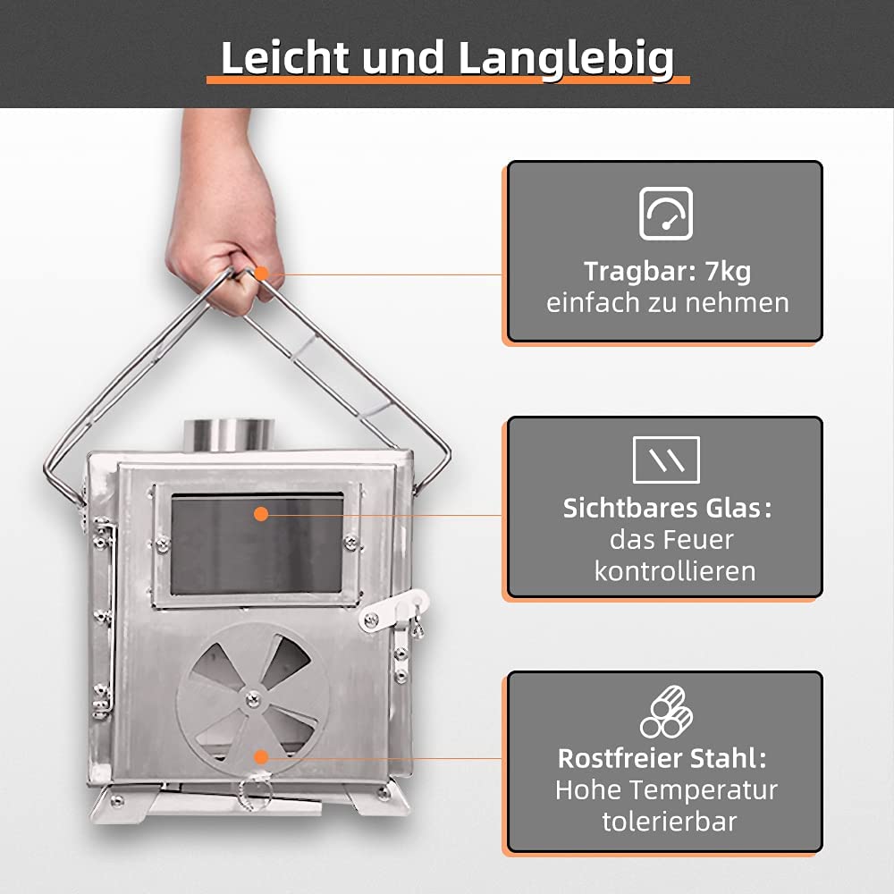 WALDVOLK „HÜTTENFEUER“ tragbarer Holzofen – Bild 3