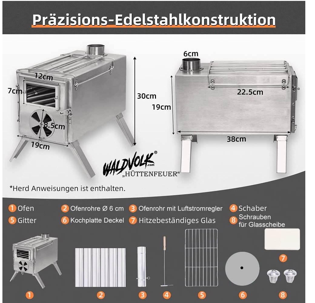 WALDVOLK „HÜTTENFEUER“ tragbarer Holzofen – Bild 4